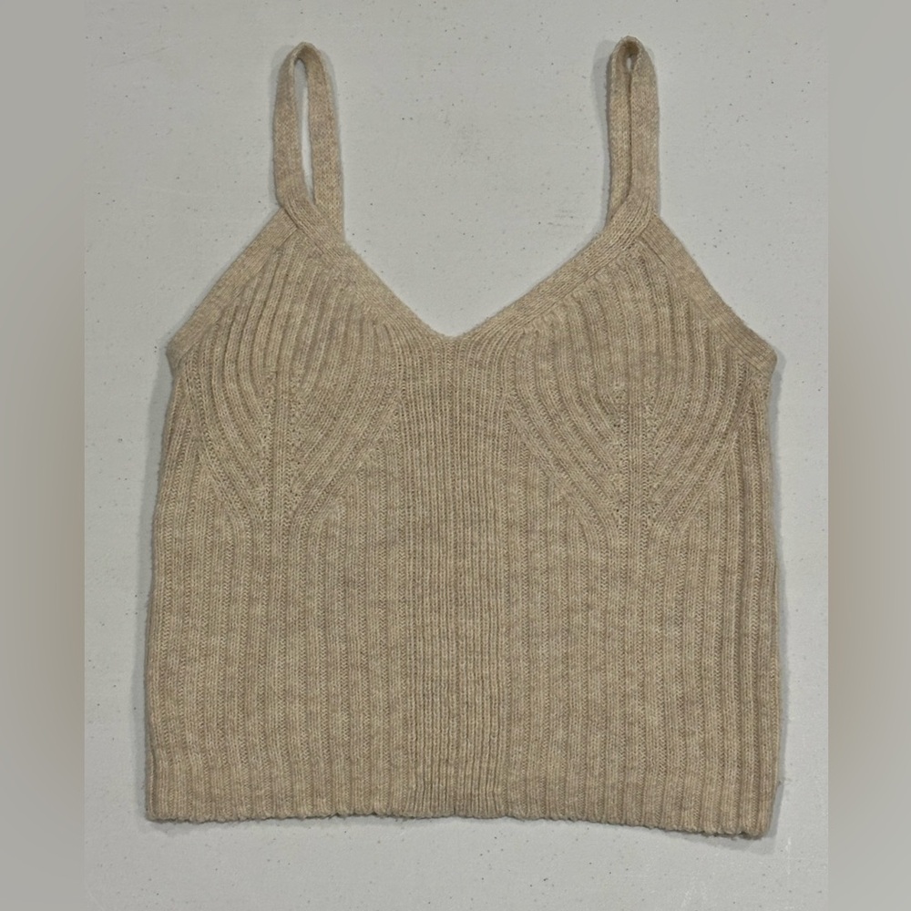 Auden Heather Beige Knit Cropped Tank Top, Size XS